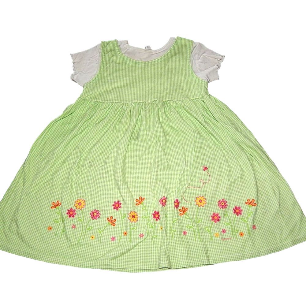Healthtex Kidproof girls size 6 green white gingham mock layered dress vintage